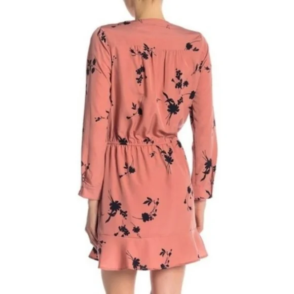 Joie Acey Antique Rose & Black Floral Long Sleeve Flounce Ruffle Hem Dre… - Picture 2 of 16